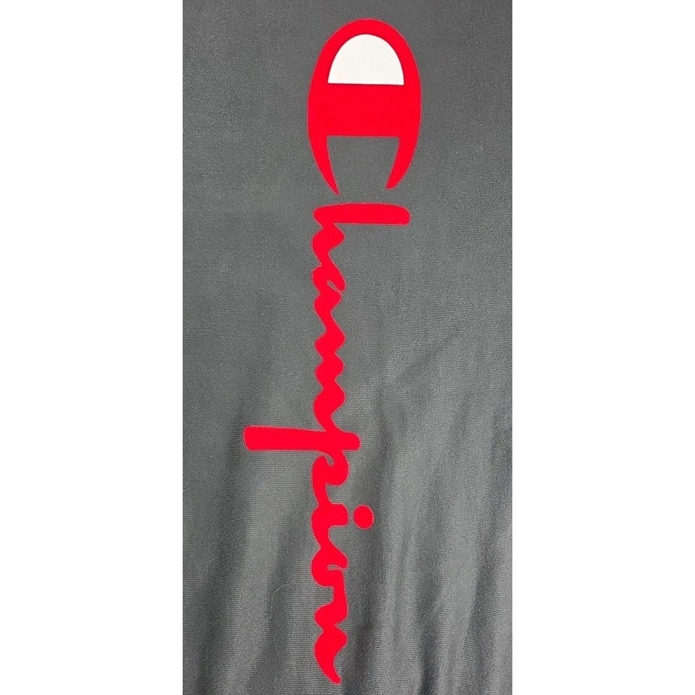 Vintage Champion Reverse Weave BLACK SWEATSHIRT Mens Large Velvet Red Spell Out